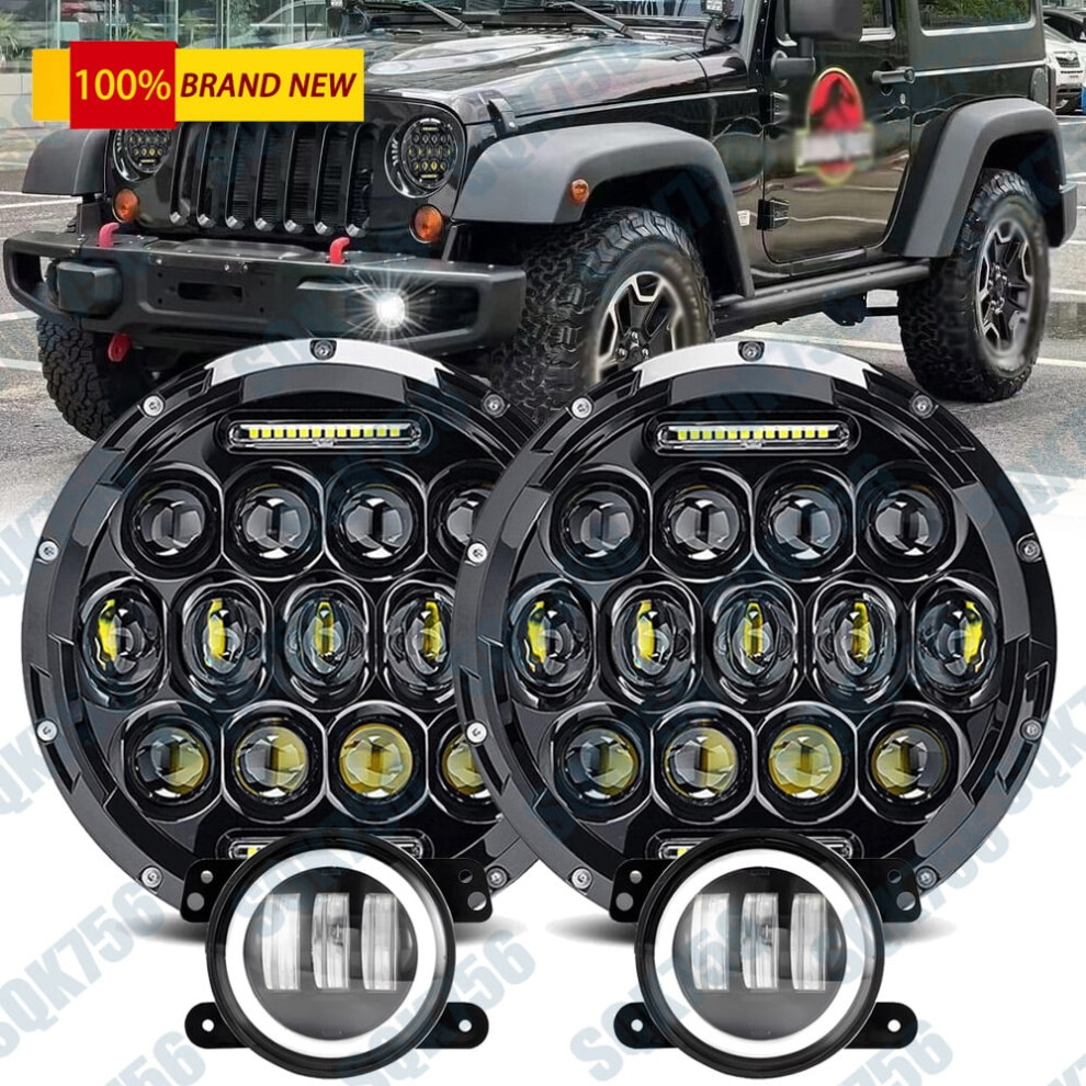 4Pc For Jeep 07-17 Jk Jku Kit Round 7" Inch Led Headlights Fog Lights Lamp Combo 9448483794015