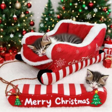 Christmas Soft Pet Bed for Cats & Dogs – Removable Washable, 50x38x26 cm, Festive Winter Nest, Compatible with Cold Weather