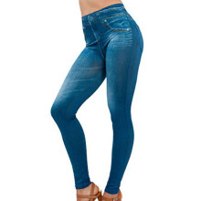 Women's High-Rise Blue Denim Jeans – Slim Fit, Pockets, Plus Size, Compatible with Fitness & Casual Wear
