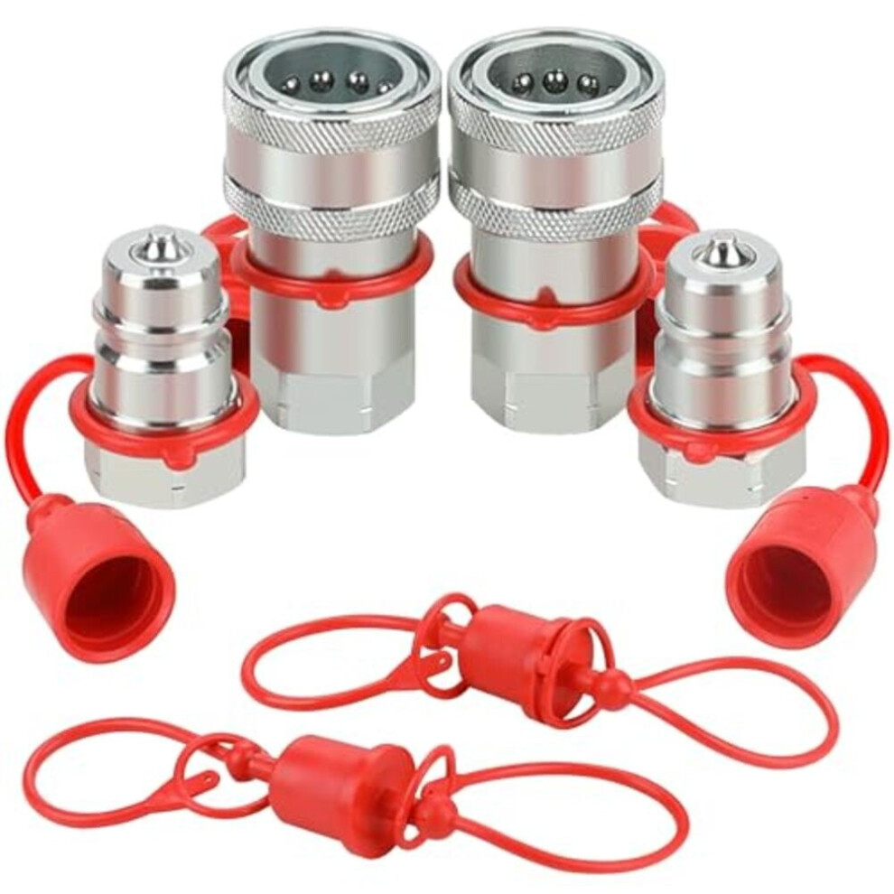 2Sets Hydraulic Quick Connect Coupler 1/2 1/4 3/8 Npt Iso7241-A Hydraulic Quick Connect Coupler Fittings With Dust Cap Couplers 9448483795500