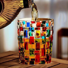 Colorful Plaid Crystal Glass Mug – Festive Christmas Gift, Compatible with Holiday Gatherings & Home Use