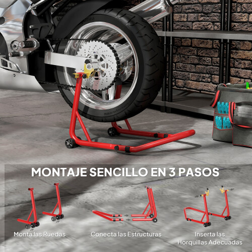 Homcom Soporte Rueda Trasera Rojo 69 x 58.5 x 34.5 cm 2