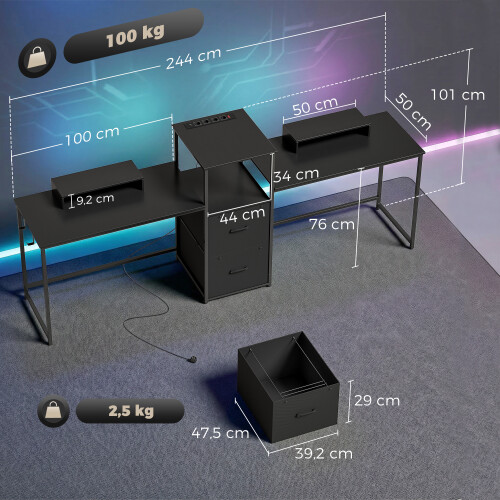 Homcom Mesa Gaming Negro 244 x 50 x 101 cm 2