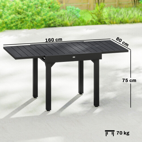 Outsunny Mesa Jardín Extensible Negro 160 x 80 x 75 cm 2