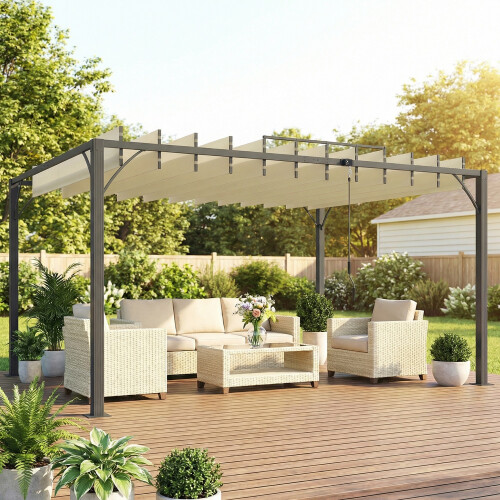Outsunny Pérgola Beige 390 x 295 x 213 cm 1