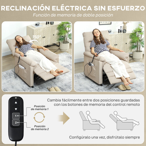 Homcom Sillón Masaje Reclinable Beige 82 x 99 x 106 cm 2