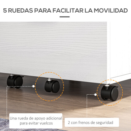 Homcom Cajonera de Escritorio Blanco 39.5 x 39 x 58.5 cm 2