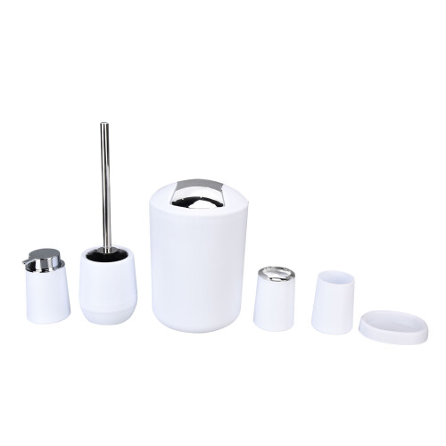 6Pcs Bathroom Accessories Set, PP+Stainless Steel, White 1