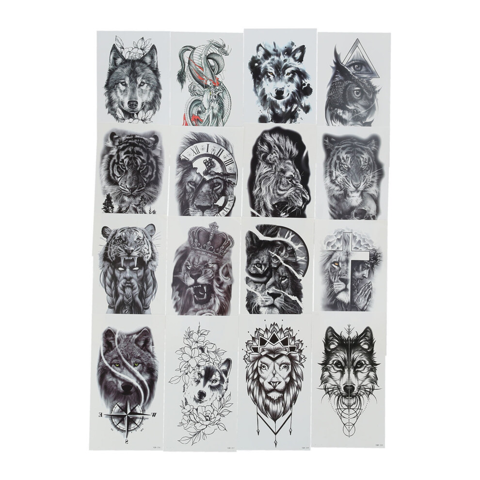 16 Sheets Animal Pattern Waterproof Temporary Tattoo Stickers, 114x210mm