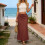 Linen Flared Maxi Skirt with Back Slit - Elastic-Navy blue XL 7