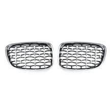 Para Serie 5 F07 Hatchback 2010-2017 Parrilla Delantera Plateada Estilo Meteorito con Diamantes