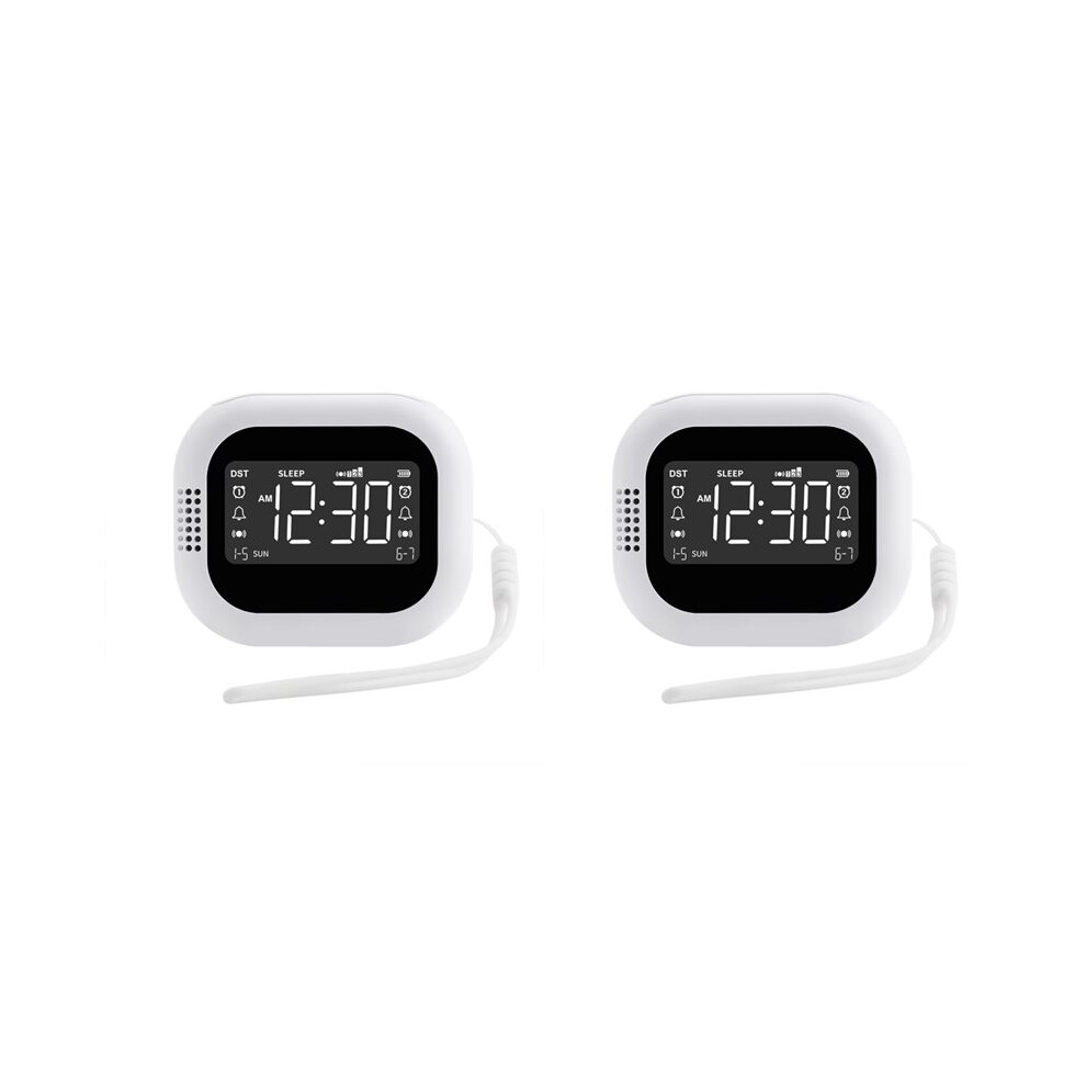 2X Led Display Vibration Alarm Clock Rechargeable Noise Natural Sound Multifunctional Clock Student Strong White
