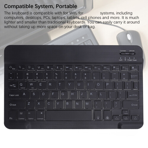 Wireless RGB 10" Portable Keyboard for Android & Win Tablets, Black 2