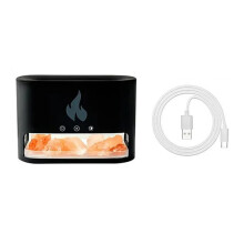 Fireplace Humidifier Crystal Salt Rock Fire Lamp 7 Color Flame Aroma Volcano Air Humidifier Essential Oil Diffuser Black