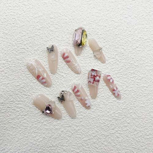 (M) Flower Printed Fake Nails - Chip & Smudge Proof 2