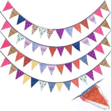 24ft Kantha Quilt Garland, Recycled Sari Bunting, 4 Pcs, 6ft Each, Handmade Vintage Boho Pennant Banner for Party, Wedding, Home – Compatible with