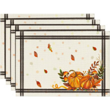 Set de table lavable rustique vintage automnal, motif citrouilles, champignons et feuilles, pour table Ă manger.