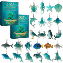 Calendário do Advento Vida Marinha 2025 Sea Glass – Contagem regressiva de 24 dias com tema oceânico e animais marinhos realistas (2 peças),
