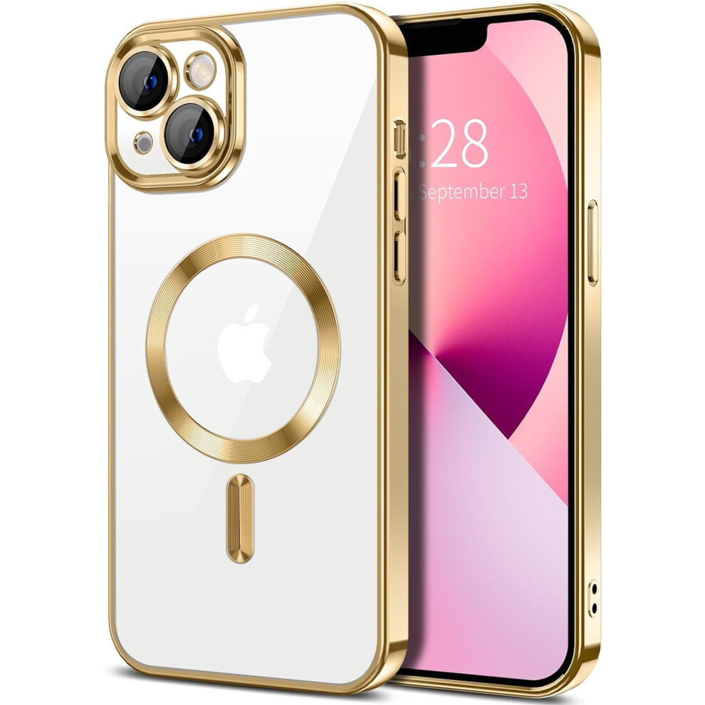 Magnetic Clear Case For Compatible With Iphone 14, Slim Fit, Anti-Drop Shockproof, Gold 9448483582148