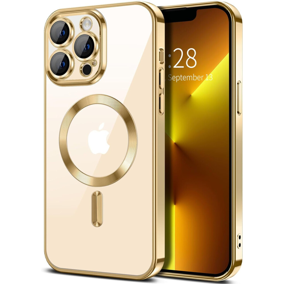 Clear Magnetic Phone Case For Iphone 13 Pro Â Slim, Shockproof, Yellow-Resistant, Gold 9448483586481