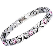 Bracciale magnetico rimovibile per uomo e donna, acciaio inossidabile 316L, 3500 Gauss, zircone, compatibile con la moda europea e americana.