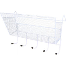 White Metal Bedside Shelf with Hooks, Hanging Organizer for Bed, Desk, Dorm – Space-Saving Storage Caddy