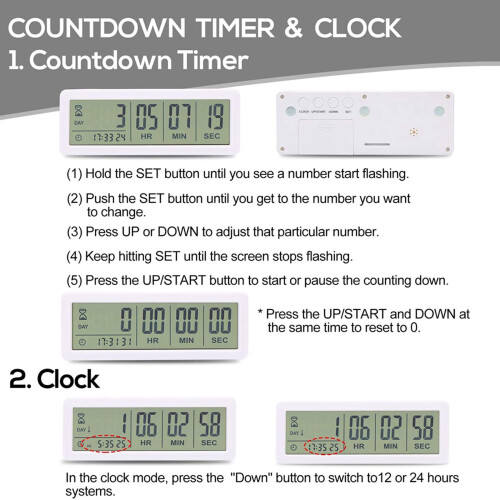 10X  Digital Countdown Days Timer Clock - 999 Tage Countdown Clock Timer für Graduation Lab Kitchen (Weiß) 2