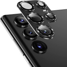 HD-Schutzglas für die Kameralinse mit Legierungsring für Samsung Galaxy S25 Ultra, Schwarz