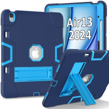 Stoßfeste 3-lagige Schutzhülle mit Ständer für iPad Air 13 Zoll (2025/2024), kompatibel mit M3/M2, Marineblau + Blau