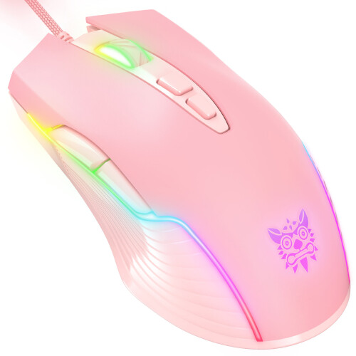 CW905 RGB Wired Gaming Mouse 6400DPI, Black/Pink, 7 Programmable Buttons 1