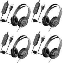 4X Cuffie Stereo per Call Center con Microfono A Cancellazione di Rumore per Zoom Skype Office Call Center Home Podcast