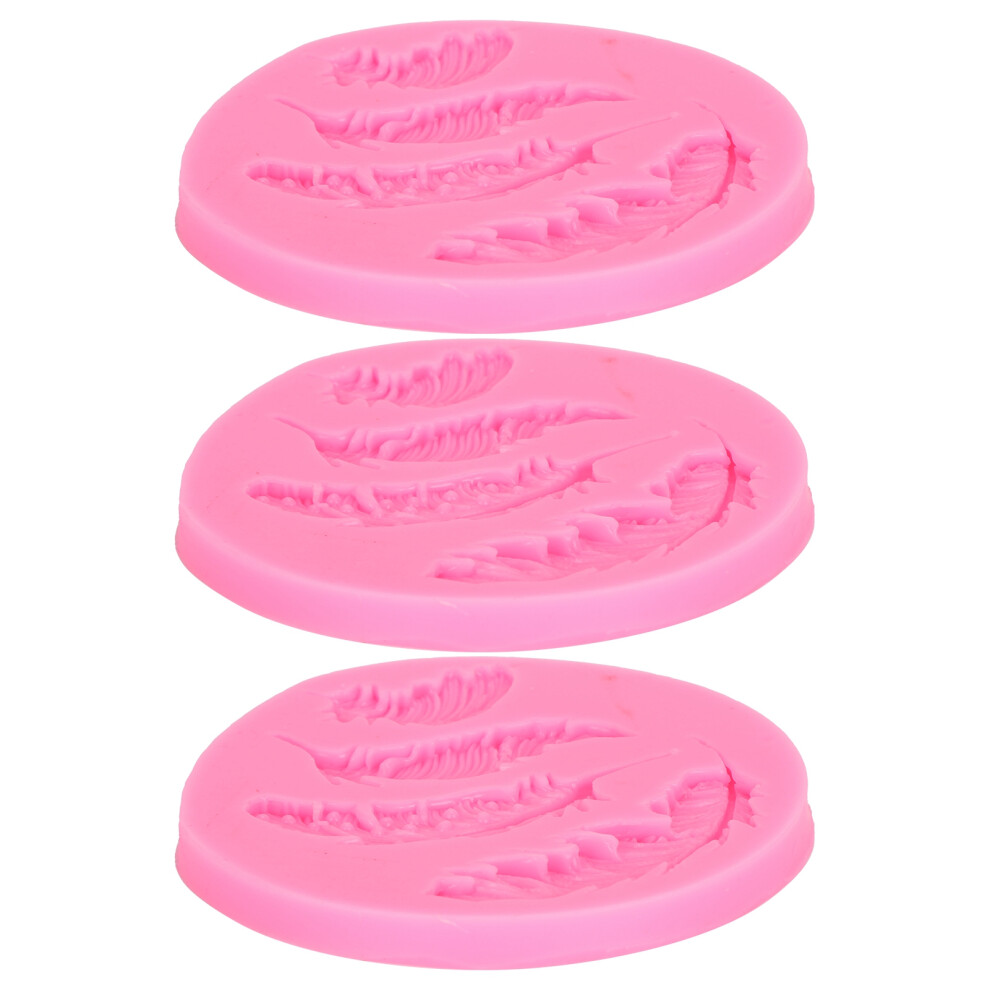 3Pcs Feather Pattern Silicone Molds For Cake, Chocolate, Candles - Pink 4681391852346