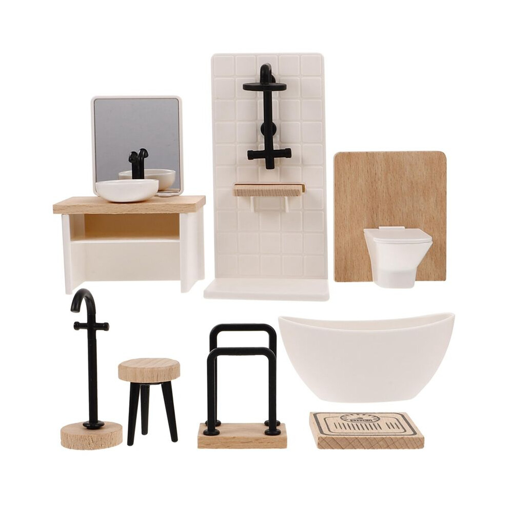 8Pcs Bathroom Toilet Bathtub Basin Wooden Bathroom Cabinet With Sink Miniature Furniture For Doll 6031188574049