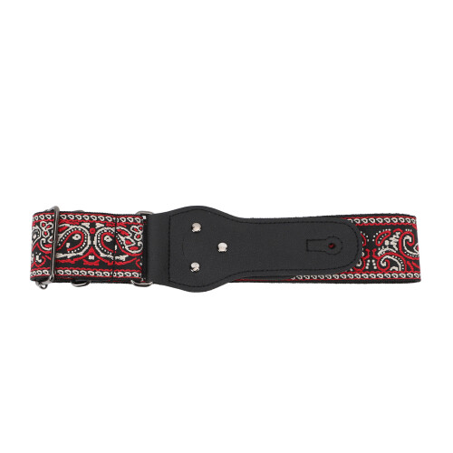 Vintage Embroidered Guitar Strap, Adjustable Wide Nylon Leather Red 2