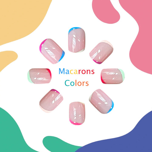 24PCS Pink Fake Nails, Colorful Edge, Durable Design 1
