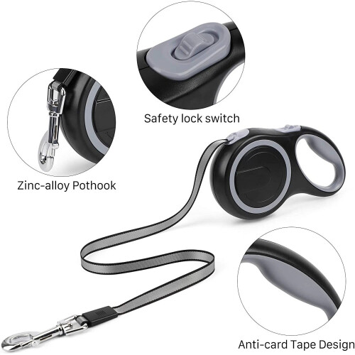 Retractable Dog Lead 8m Grey Extendable Pet Leash 1