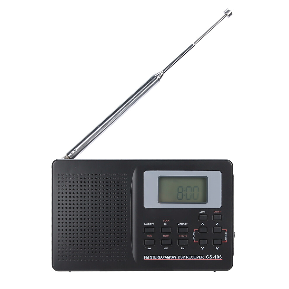 Csâ106 Full Band Fm/Am/Sw/Mw Radio With Digital Clock Earphone Compact Size 8781391527346