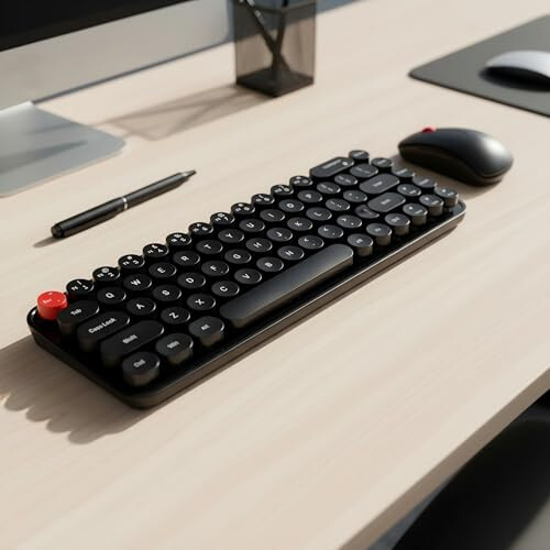 Wireless Keyboard and Mouse, Retro Typewriter Keyboard, Silent Click Mouse, for PC Laptop, Black 1