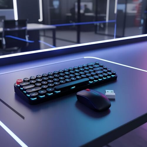 Wireless Keyboard and Mouse, Retro Typewriter Keyboard, Silent Click Mouse, for PC Laptop, Black 2