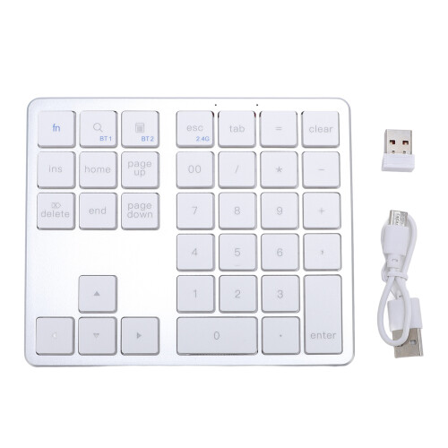 Wireless Dual Mode Numeric Keypad 35 Keys Rechargeable ABS Silver White 1
