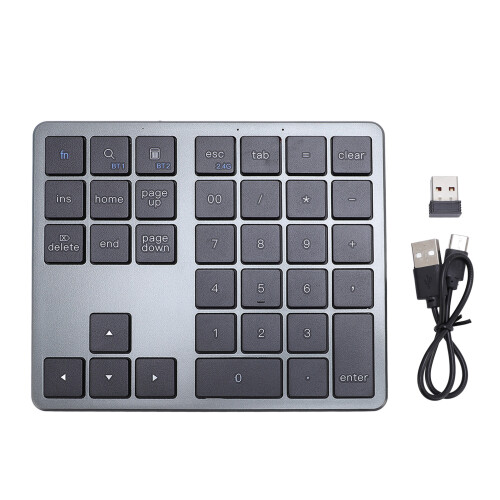 Wireless Numeric Keypad 35 Keys Bluetooth & 2.4G Rechargeable Gray Black 1