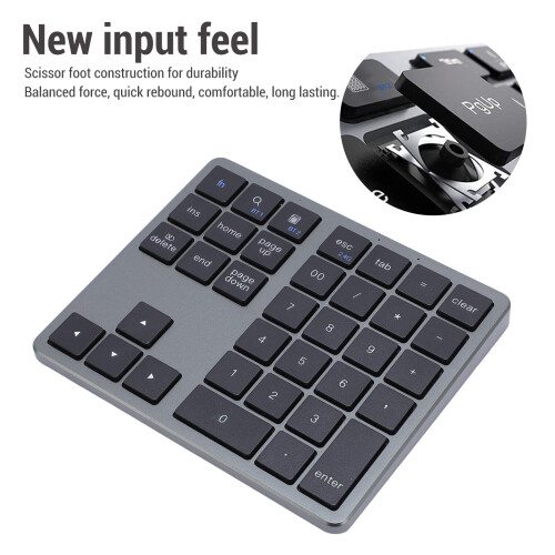 Wireless Numeric Keypad 35 Keys Bluetooth & 2.4G Rechargeable Gray Black 2