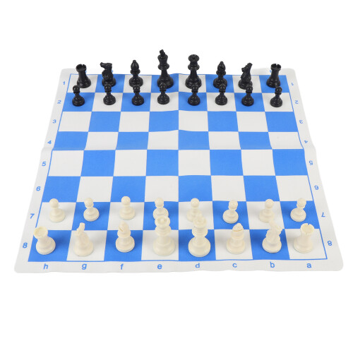 42cm Blue & White Rollable PU Chess Set with 75mm Plastic King 1