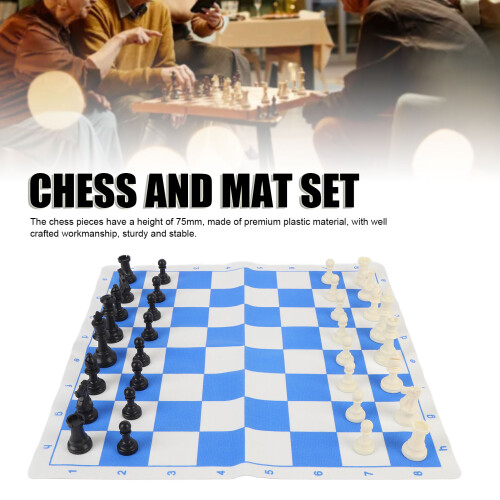 42cm Blue & White Rollable PU Chess Set with 75mm Plastic King 2
