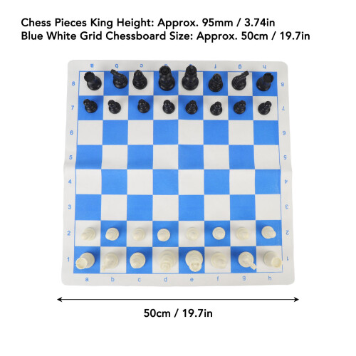Portable Plastic Chess Set with Foldable PU Leather Board, Blue & White, 50cm 1