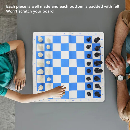 Blue White Grid Chess Set Folding