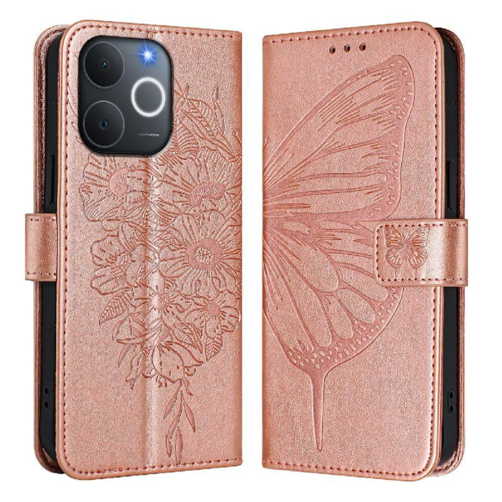 (Rose ) Case For Realme Note 70T Embossing Butterfly Premium Leather Flip Cover Magnetic Gold 764563200283