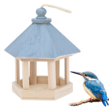 Papageien-Vogelhaus aus Holz, Vogelfutterhaus für den Außenbereich, hängend mit Dach, blau, handgefertigt