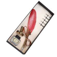 Retro Feather Pen Set with Stainless Steel Nib, Gift Box