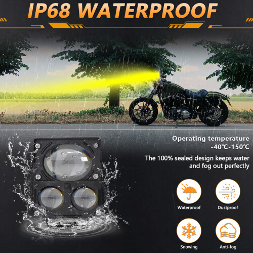 60W LED Motorcycle Fog Light 6000LM 4 Modes, Adjustable Mount 1